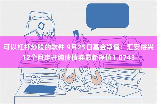 可以杠杆炒股的软件 9月25日基金净值：汇安裕兴12个月定开纯债债券最新净值1.0743