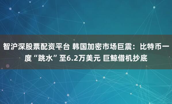 智沪深股票配资平台 韩国加密市场巨震：比特币一度“跳水”至6.2万美元 巨鲸借机抄底