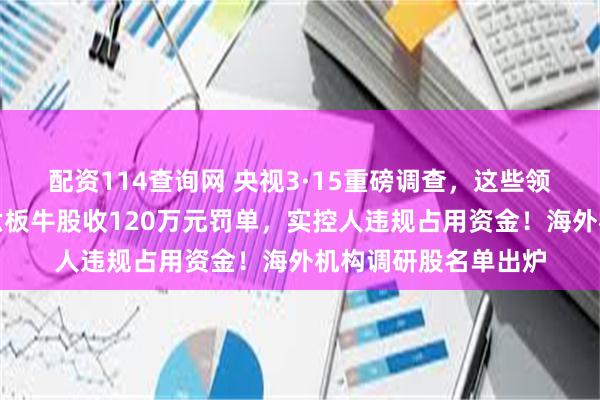 配资114查询网 央视3·15重磅调查，这些领域黑幕重重！七天六板牛股收120万元罚单，实控人违规占用资金！海外机构调研股名单出炉